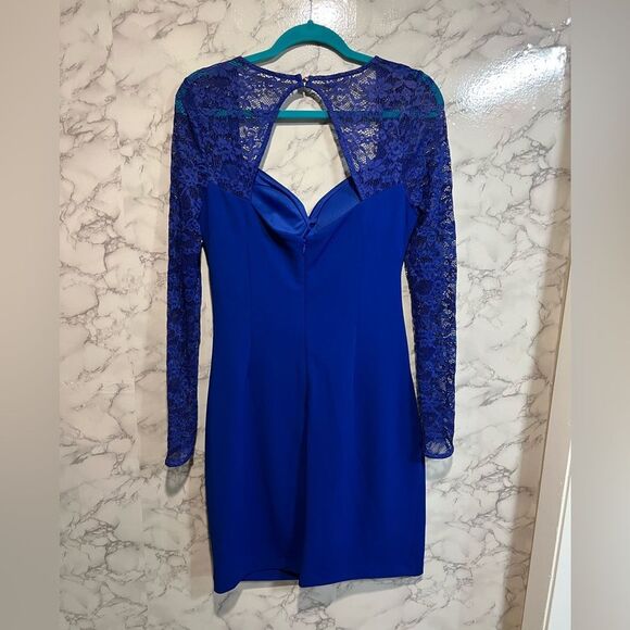 NEW GUESS Lace Sleeve Scuba Crepe Sheath Dress, Cobalt, Size 14 Long Sleeves - Picture 14 of 15